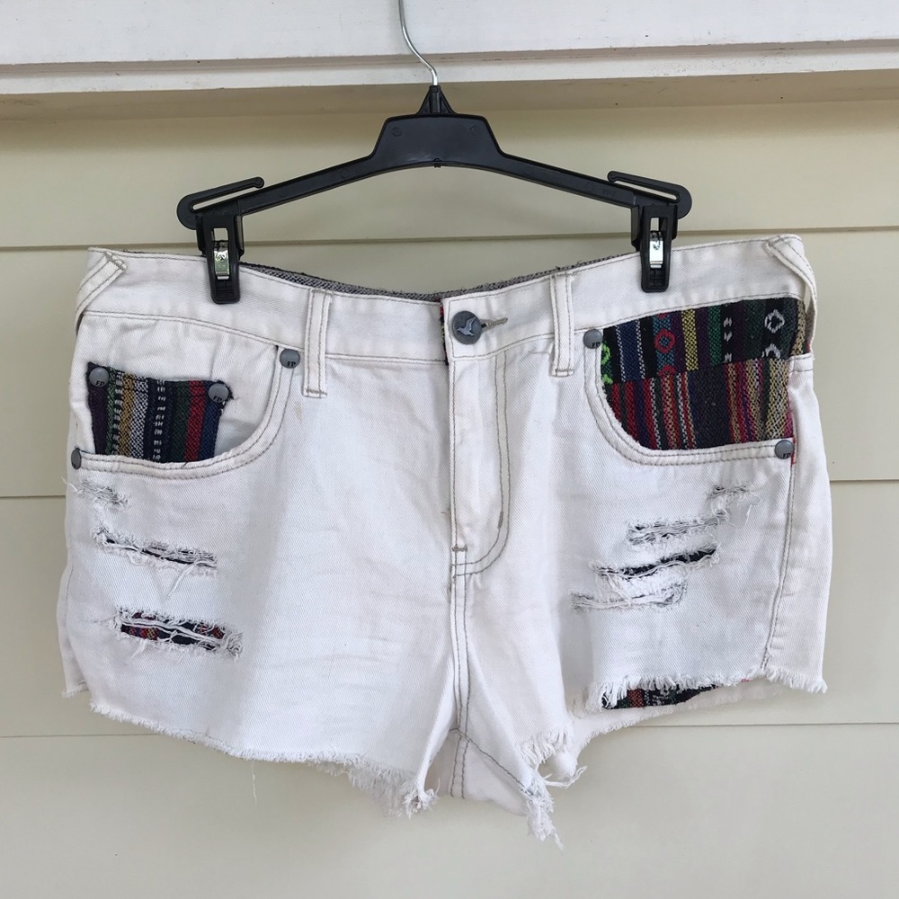 Free people white cut off denim short with fabric
